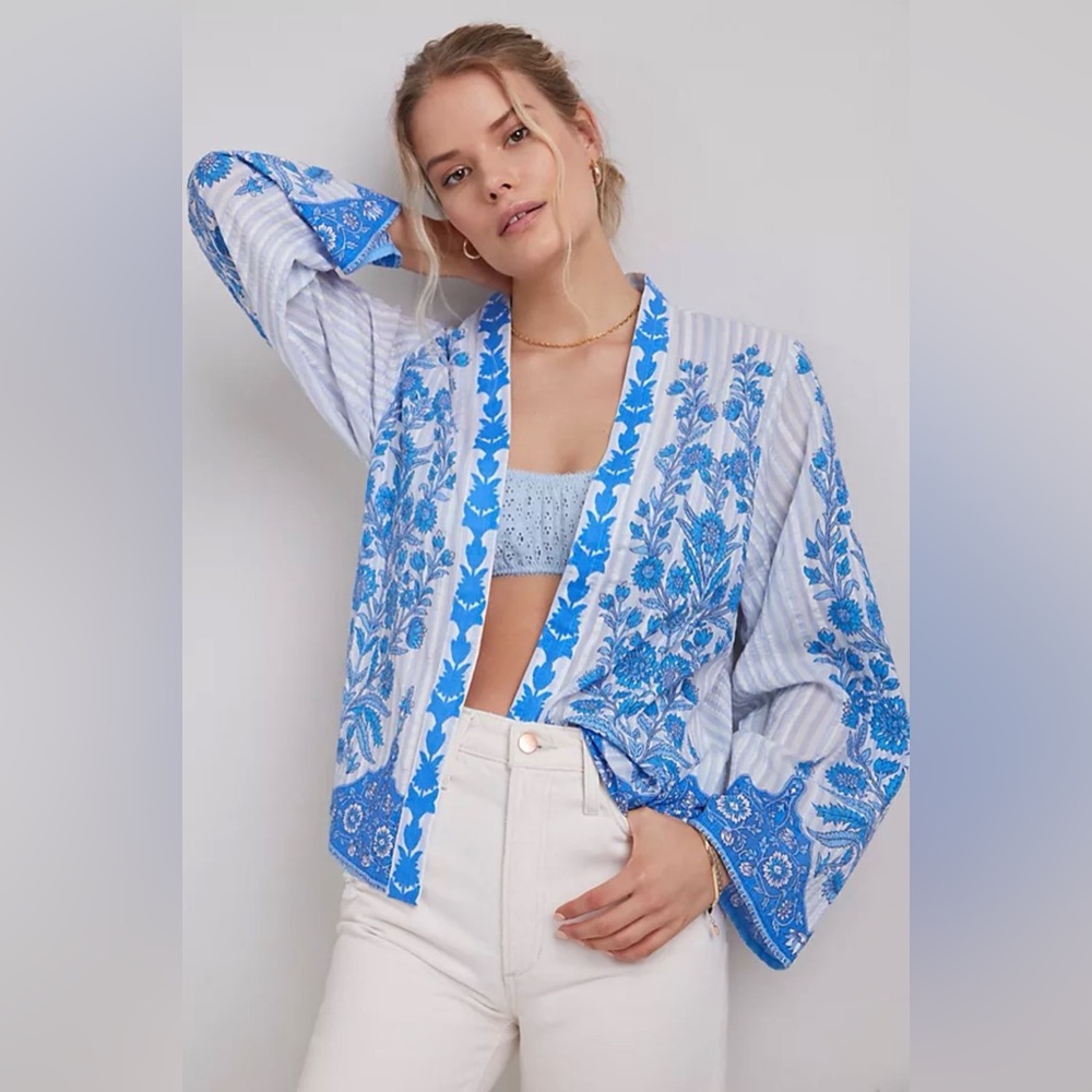 NWOT Anthropologie Blue Floral Kimono